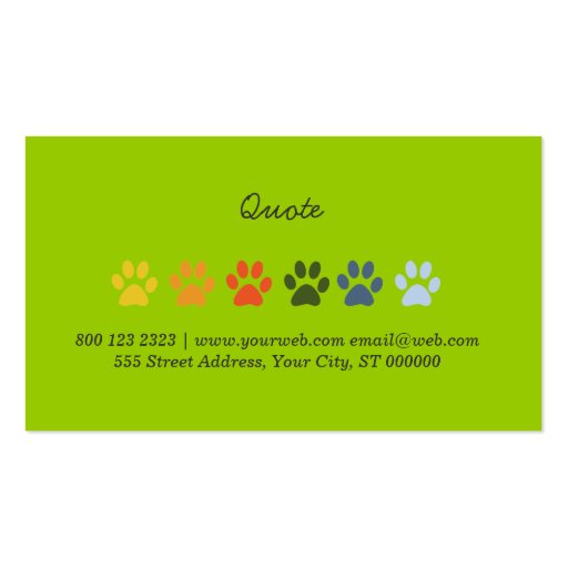 Pea Green Pet Animal  Care Business Card (back side)