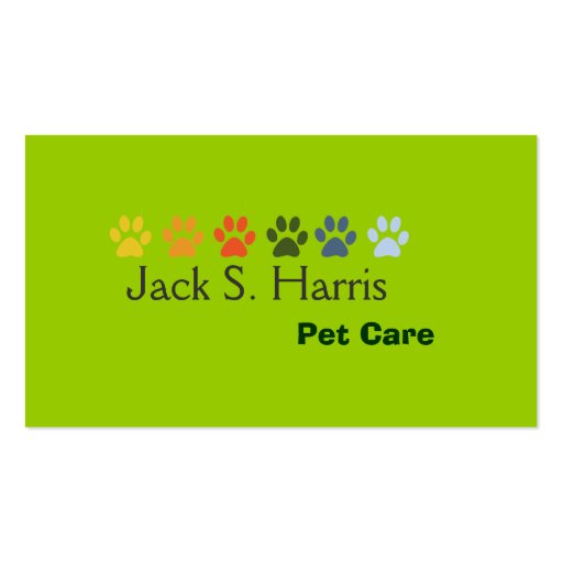 Pea Green Pet Animal  Care Business Card (front side)