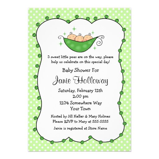 Pea In My Pod Triplets Baby Shower Invitation (front side)