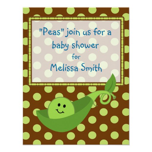 Pea Pod on Polka Dots Baby Boy Shower Invitation