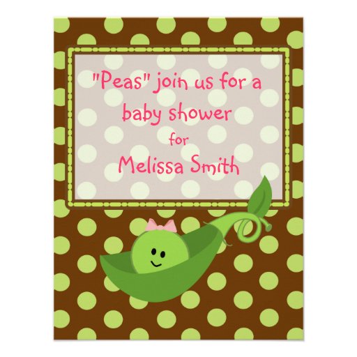 Pea Pod on Polka Dots Girl Baby Shower Invite