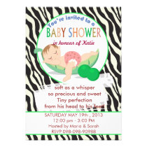 Pea Pod Sleeping rocking zebra baby shower invitations
