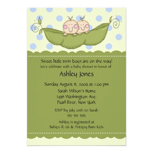 Pea Pod Twin Boys Baby Shower Invitations