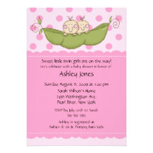 Pea Pod Twin Girls Baby Shower Invitations