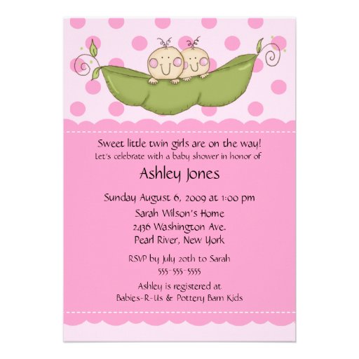 Pea Pod Twin Girls Baby Shower Invitations (front side)