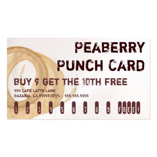 Peaberry Coffee Drink Punch Card Business Card Template