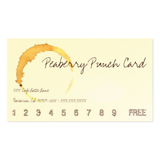 Peaberry Coffee Drink Punch Card Business Cards (front side)