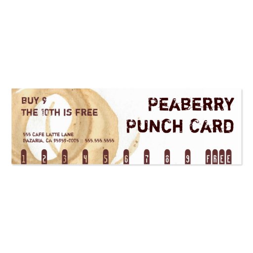 Peaberry Stain Coffee Drink Punch Card Business Cards