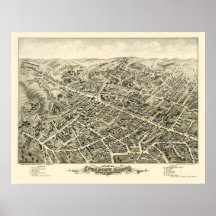 Peabody, MA Panoramic Map - 1877 Print