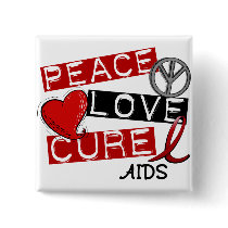 PEAC LOVE CURE AIDS buttons by awarenessgifts PEAC LOVE CURE AIDS buttons