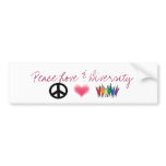 peace_4, Hearts, diversity, Peace Love & Diversity Bumper Stickers