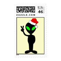 peace alien santa stamp