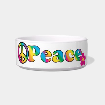 Peace and Flowers Bright Colors 60s Hippie Design Cat Food Bowl
