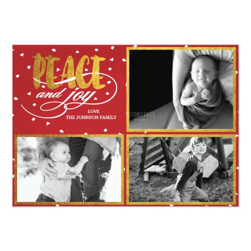 Peace and Joy Gold Holiday 5x7 Paper Invitation Card