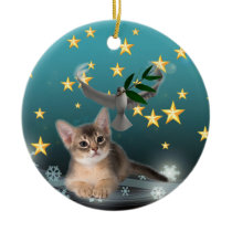 Peace and Joy Kitten Artwork Christmas Tree Ornaments