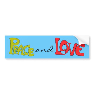 Peace and Love Bumper Sticker by Retroversity