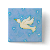 Peace and Love - Dove bird hearts fun pretty art buttons