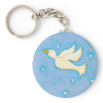 Peace and Love - Dove bird hearts fun pretty art keychains