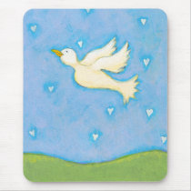 Peace and Love - Dove bird hearts fun pretty art mousepads