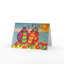 Peace and Love Hippie Lady Bugs Art Greeting Card