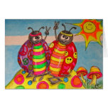 Peace and Love Hippie Lady Bugs Art cards