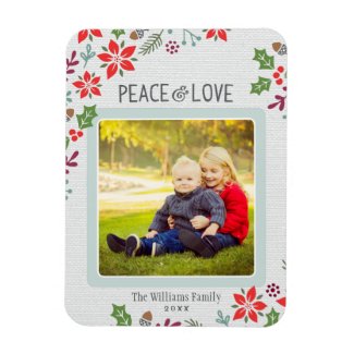 Peace and Love | Holiday Photo Rectangle Magnets