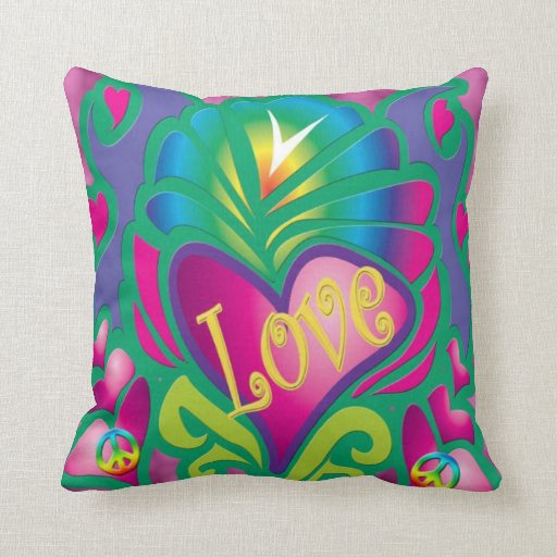 Peace and Love Retro Style Throw Pillow Zazzle