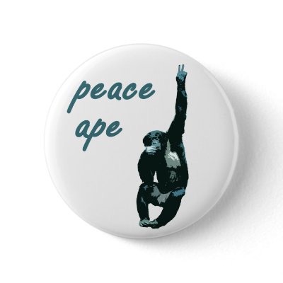 Peace Ape Metal Pinback Button by irregulargoods