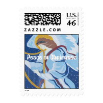 Peace at Christmas, Angel in blue with harp Stamps