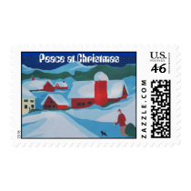 peace at Christmas, snowy farm scene Postage Stamp