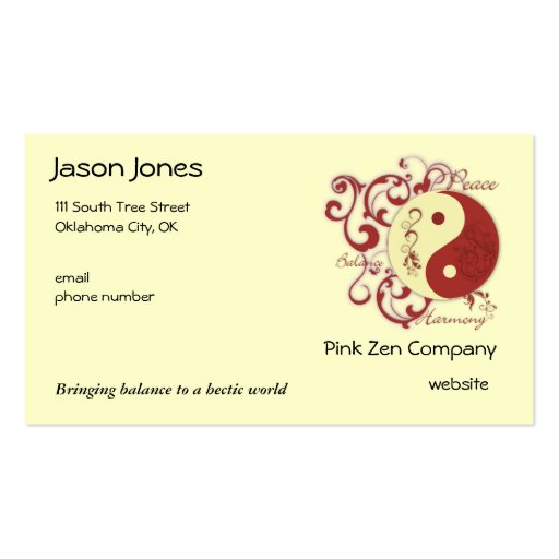 Peace, Balance, Harmony Business Card Templates (front side)