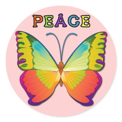 PEACE BUTTERFLY ROUND STICKERS by dgpaulart