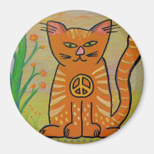 Peace Cat with Flowers Fridge Magnet