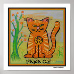 Peace Cat with Flowers Poster