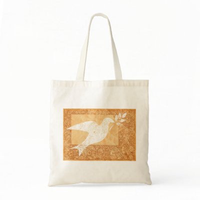 Silhouette of a peace dove on floral border Distressed look