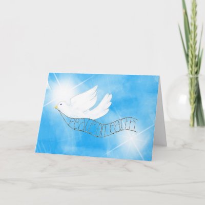 A simple drawing of a white dove bringing a christmas message of Peace on
