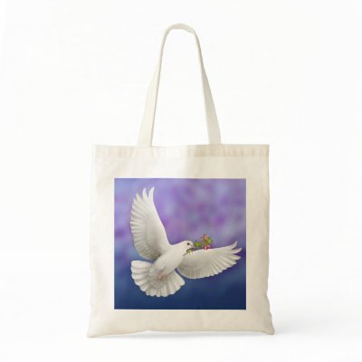 Peace Dove Tote Bag by twopurringcats Original art design of a flying white