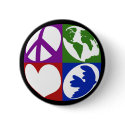 Peace, Earth, Love, Dove Button by irregulargoods Peace, Earth, Love, Dove Button