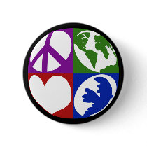 Peace, Earth, Love, Dove Button