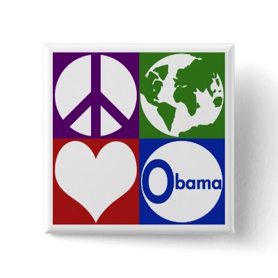 Peace, Earth, Love, Obama (Campaign Button) by irregulargoods