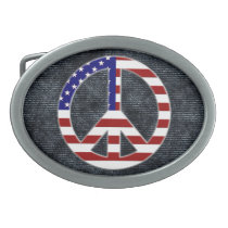 Peace Flag on Denim look background belt buckle