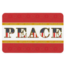 Peace Happy Holidays Red Square Magnet