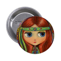 Peace Hippie Doll Button