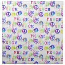 Peace Hippie Groovy Peace Sign Flowers Pattern Cloth Napkins