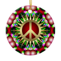 Peace Hippie Hexagon Christmas Ceramic Ornament