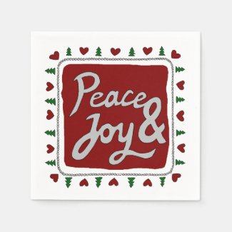 Peace & Joy Hand Lettering Holiday Paper Napkins
