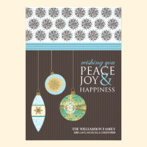 Peace Joy & Happiness Holiday Card (brown/blue) invitations