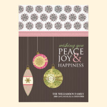 Peace Joy & Happiness Holiday Card (brown/pink) invitations
