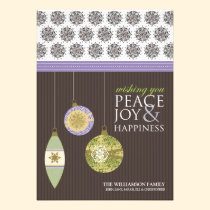Peace Joy & Happiness Holiday Card (brown/purple) invitations