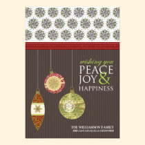 Peace Joy & Happiness Holiday Card (brown/red) invitations